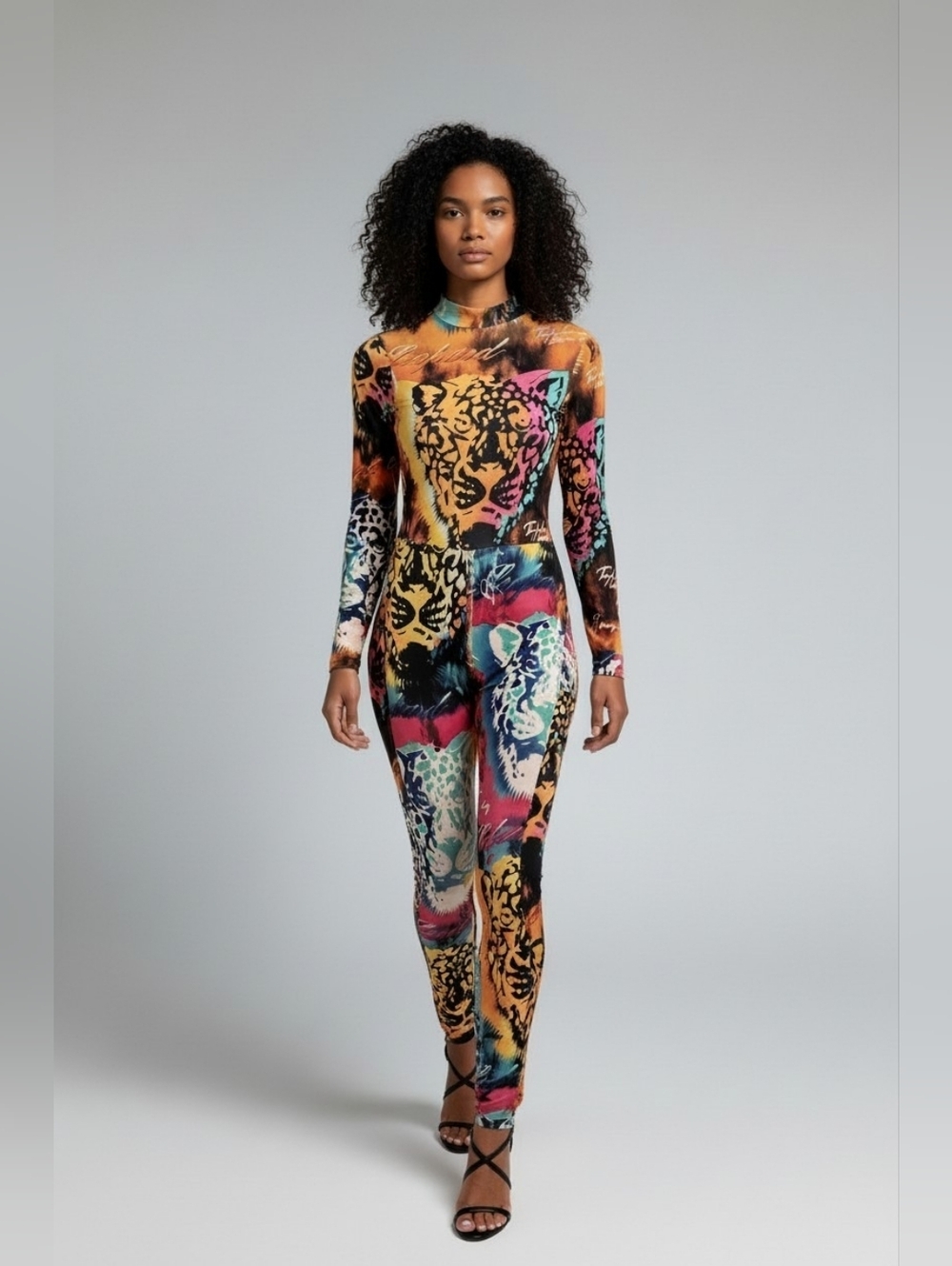 BODYCON Lightweight Colorful Abstract Print Jumpsuit Long Sleeve Size Small NWOT